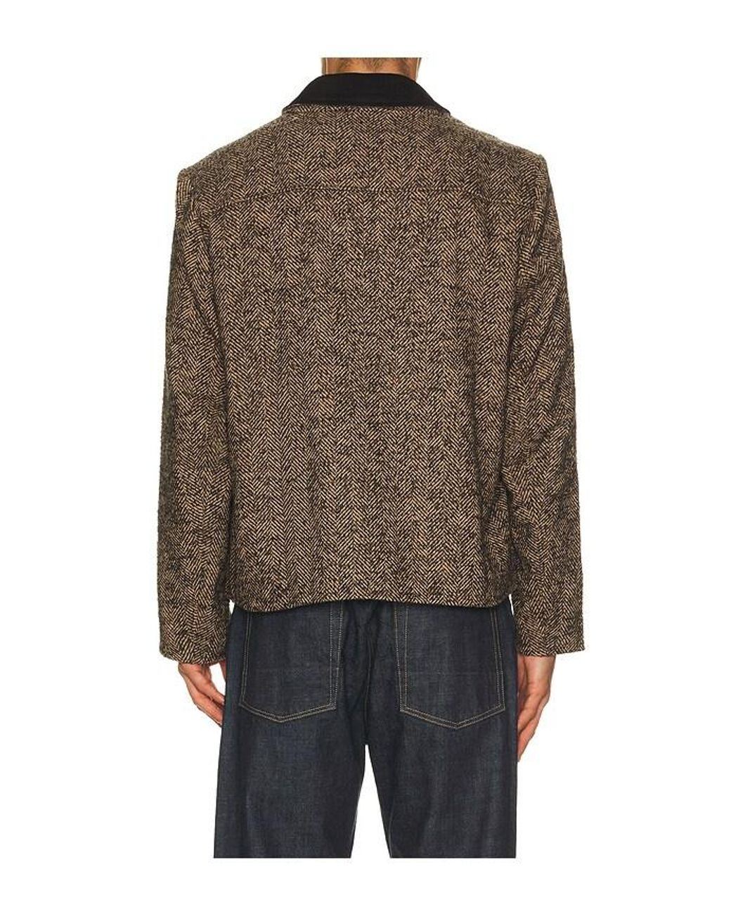 Percival Brown Herringbone Boxy Cropped Jacket for men