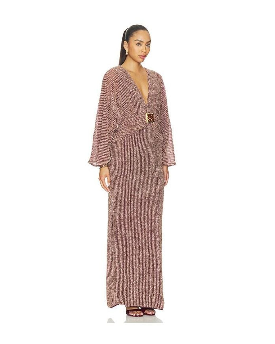 PATBO Brown Groovy Knit Sleeve Dress