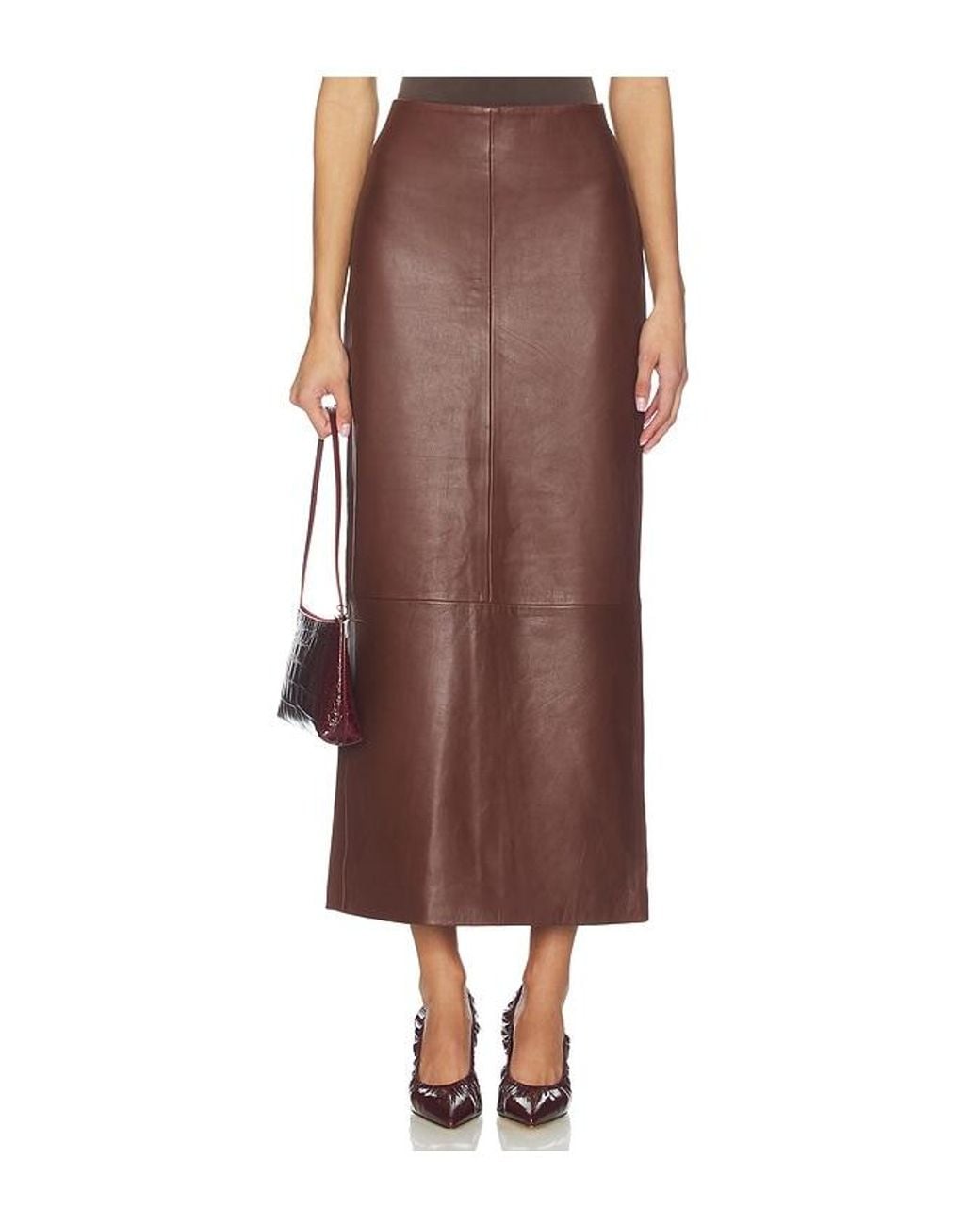 St. Agni Brown Leather Column Skirt