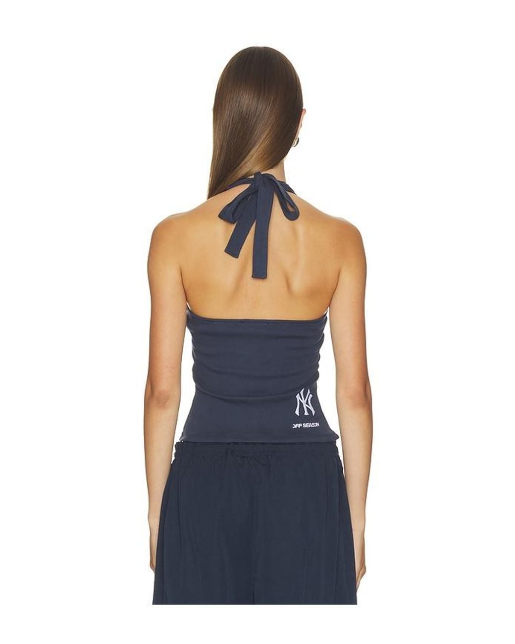 OFF SEASON Blue Ruched Halter Top