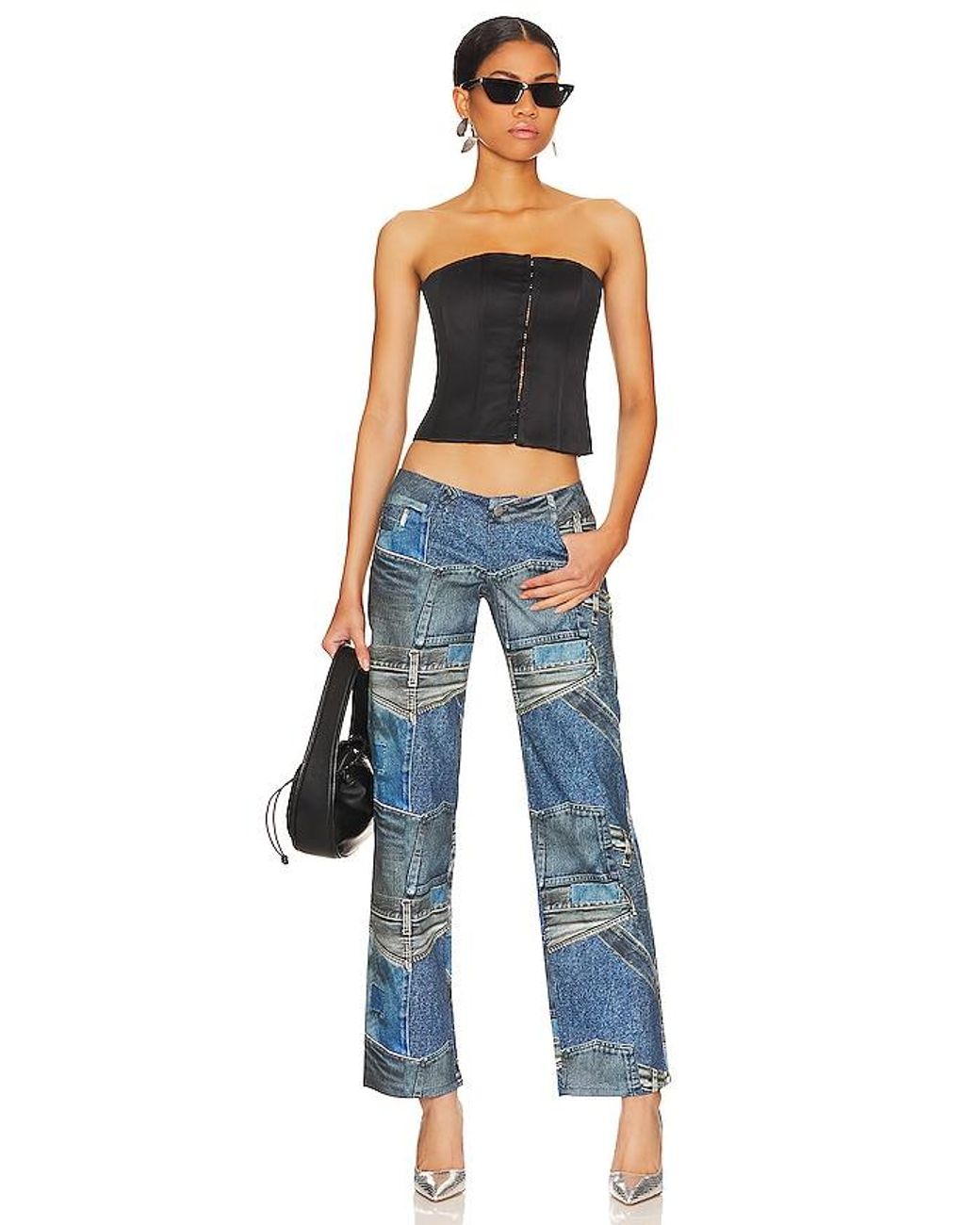 GUIZIO Blue Satin Corset Top