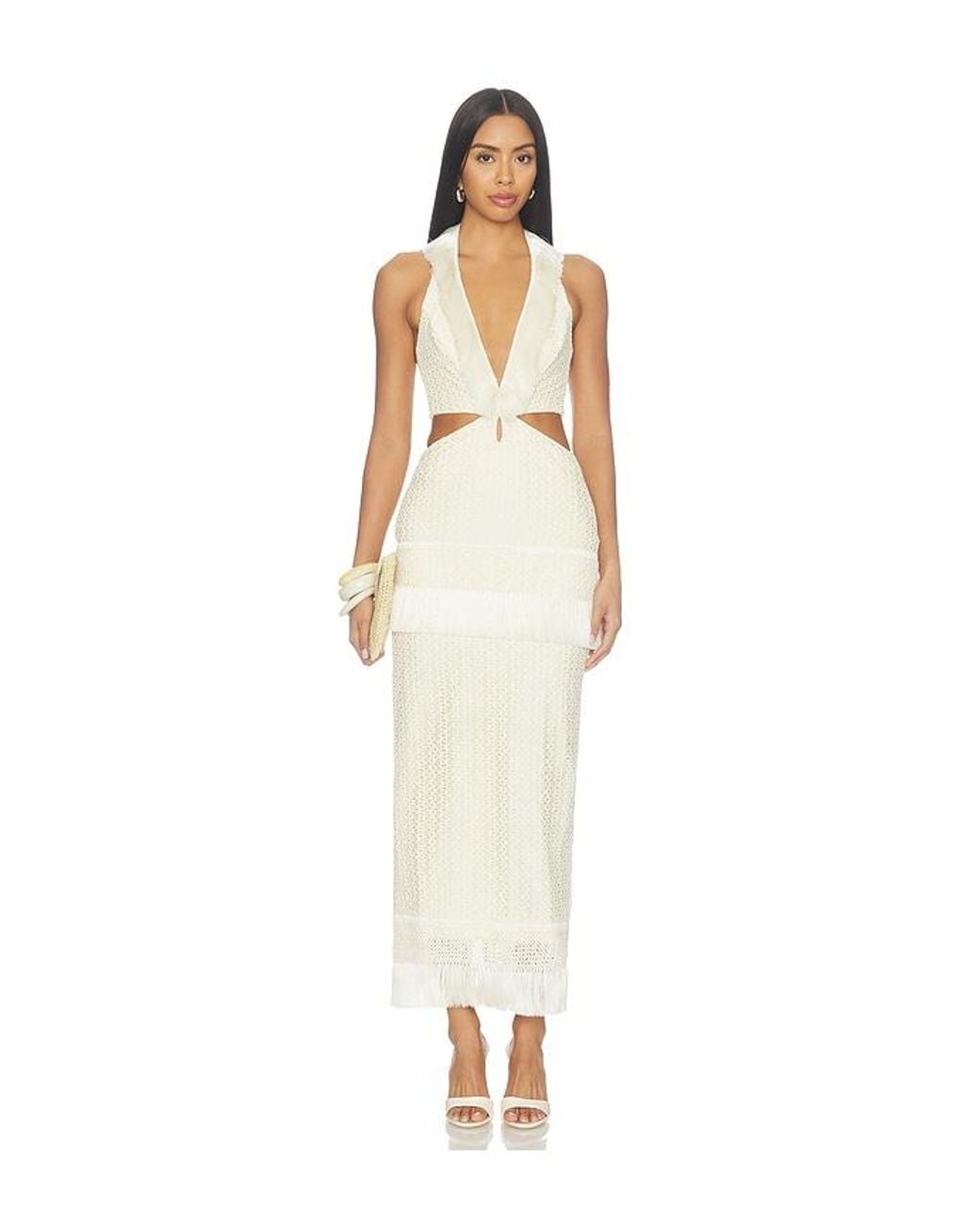 PATBO White Ayla Fringe Long Dress