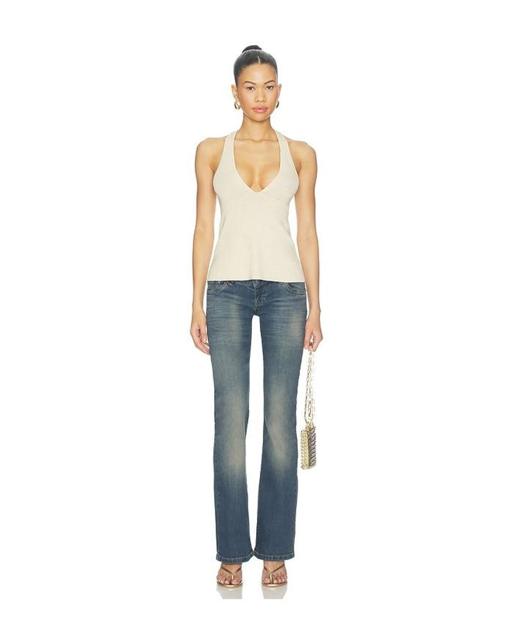 Lovers + Friends White Rosanna Metallic V Neck Top