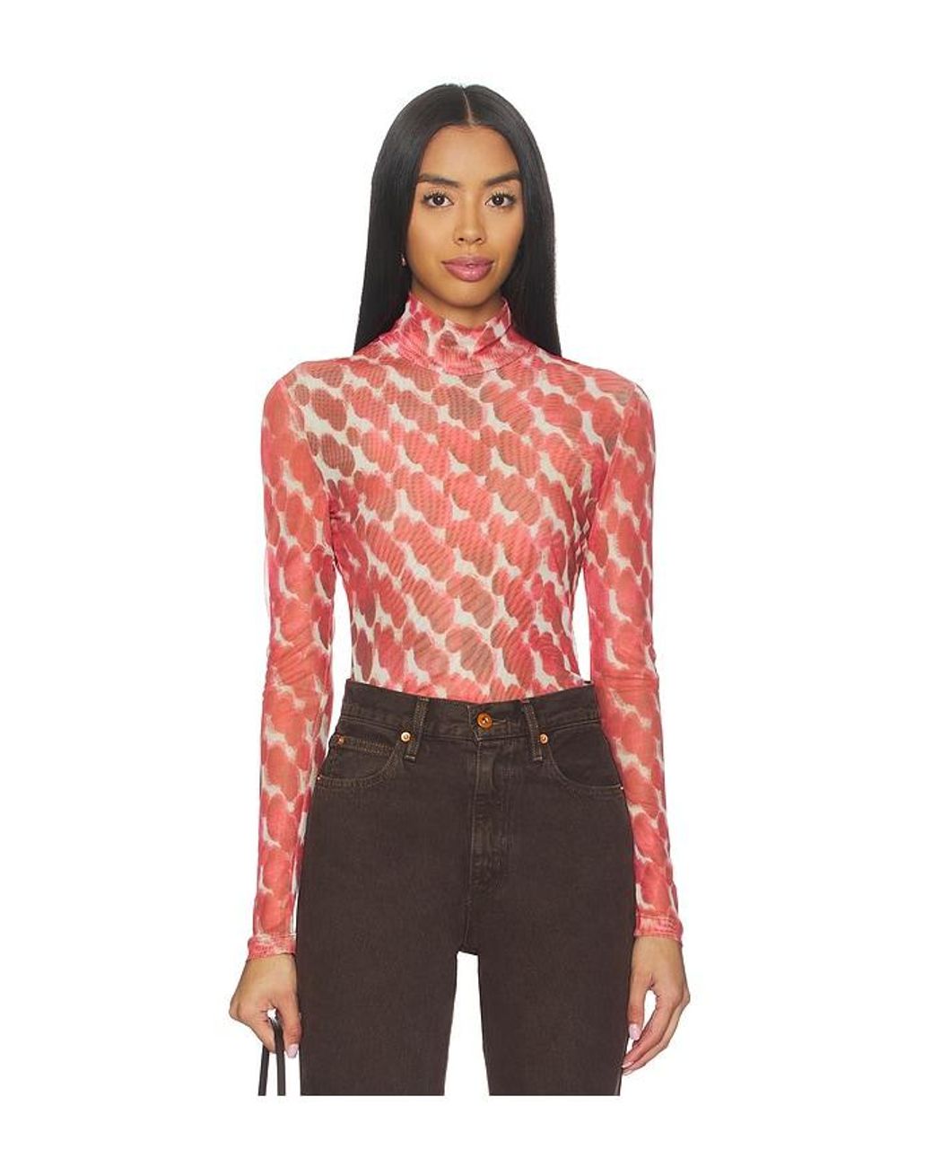 Bardot Red Alba Long Sleeve Mesh Top