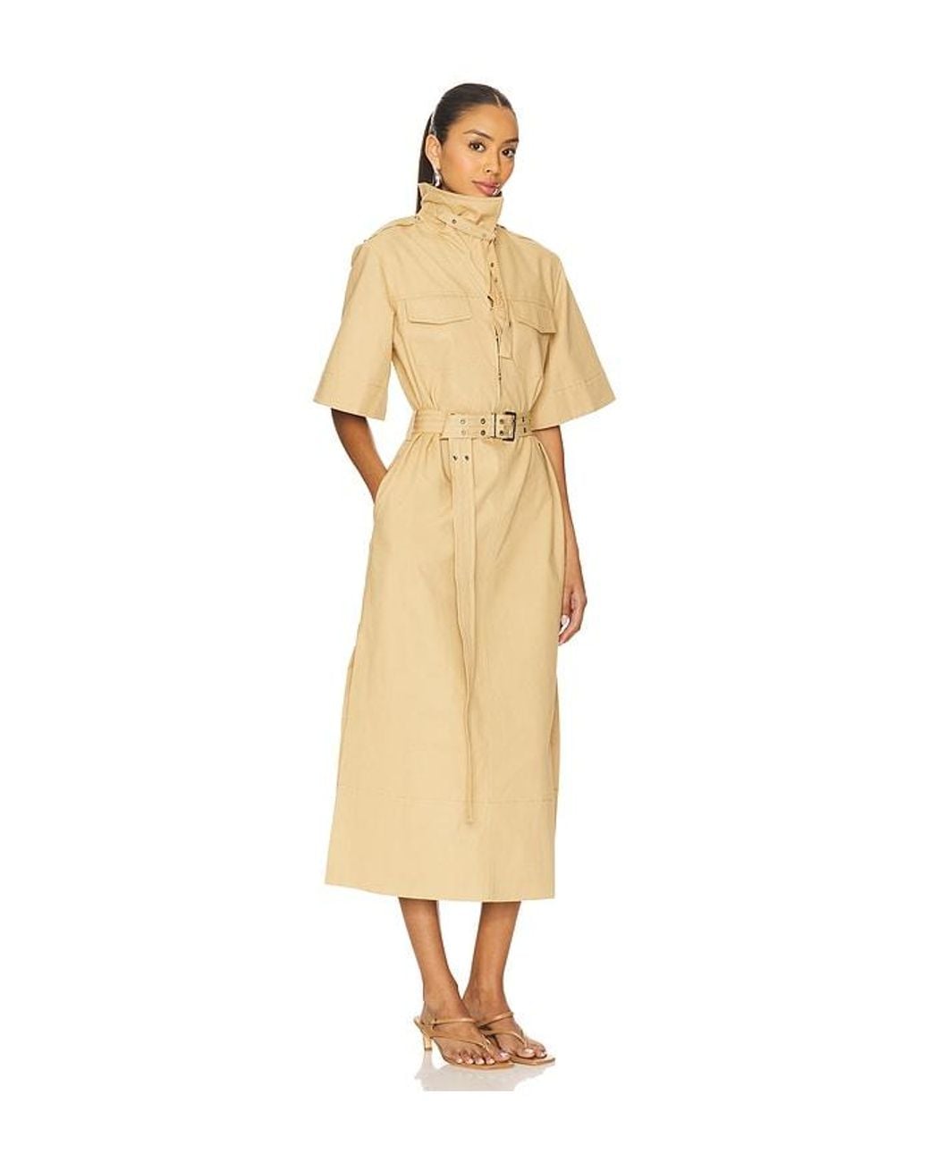 Ganni Natural Classic Summer Suiting Cowl Neck Long Dress