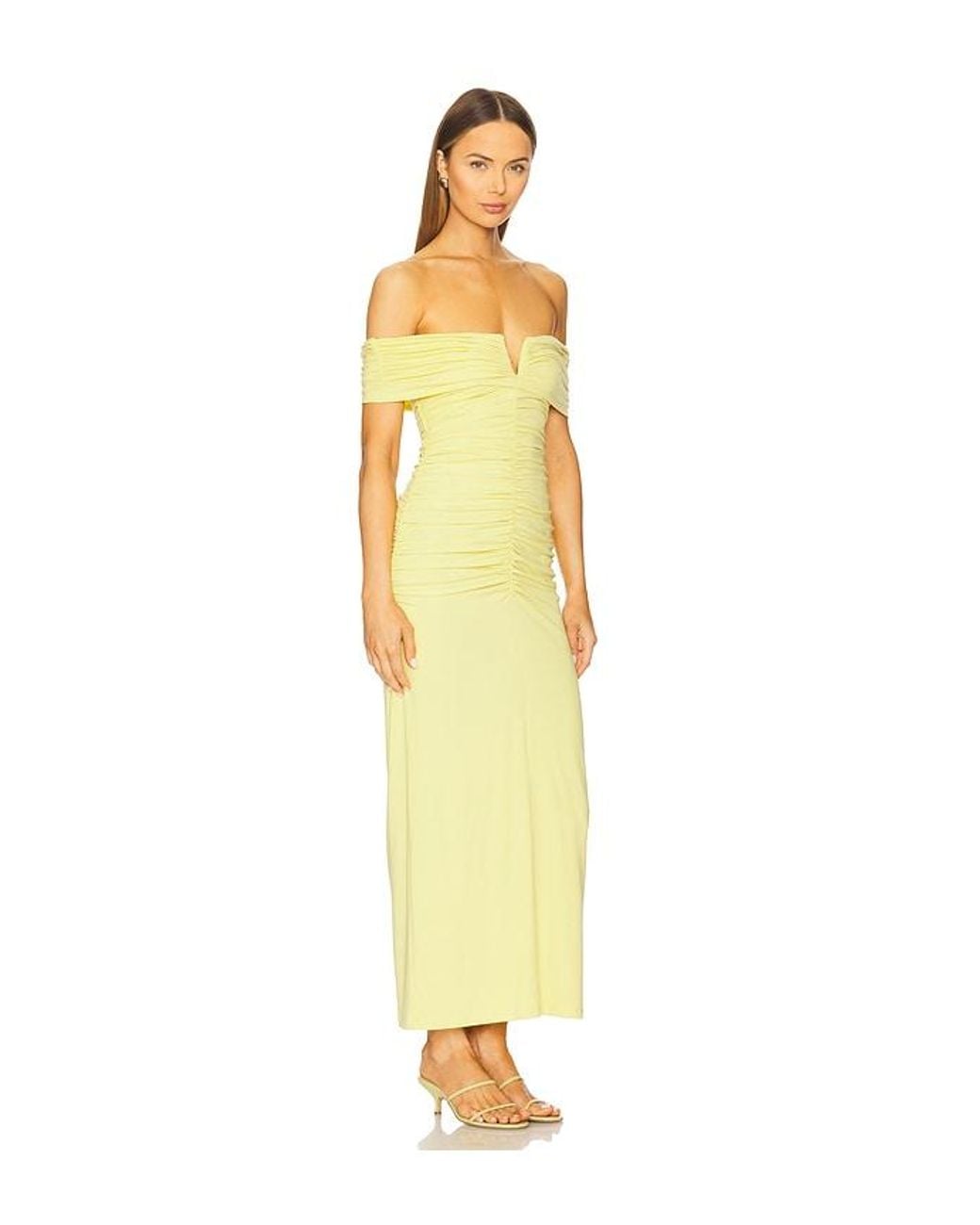 Susana Monaco Yellow V Wire Gathered Off The Shoulder Dress