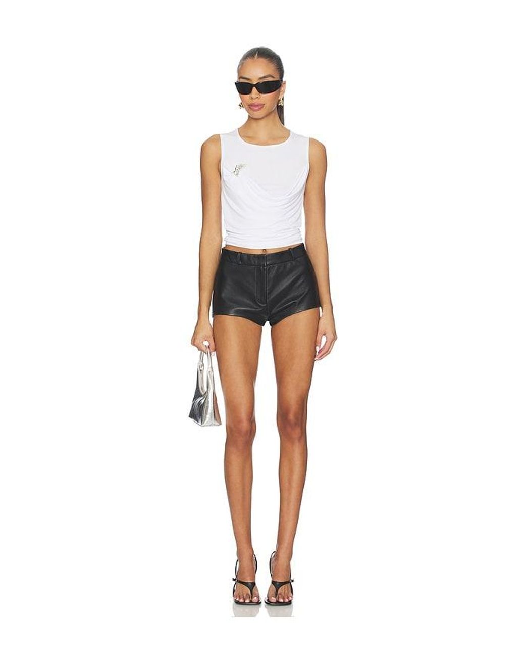 Kate Barton White Cowl Neck Draped Tank With Brooch
