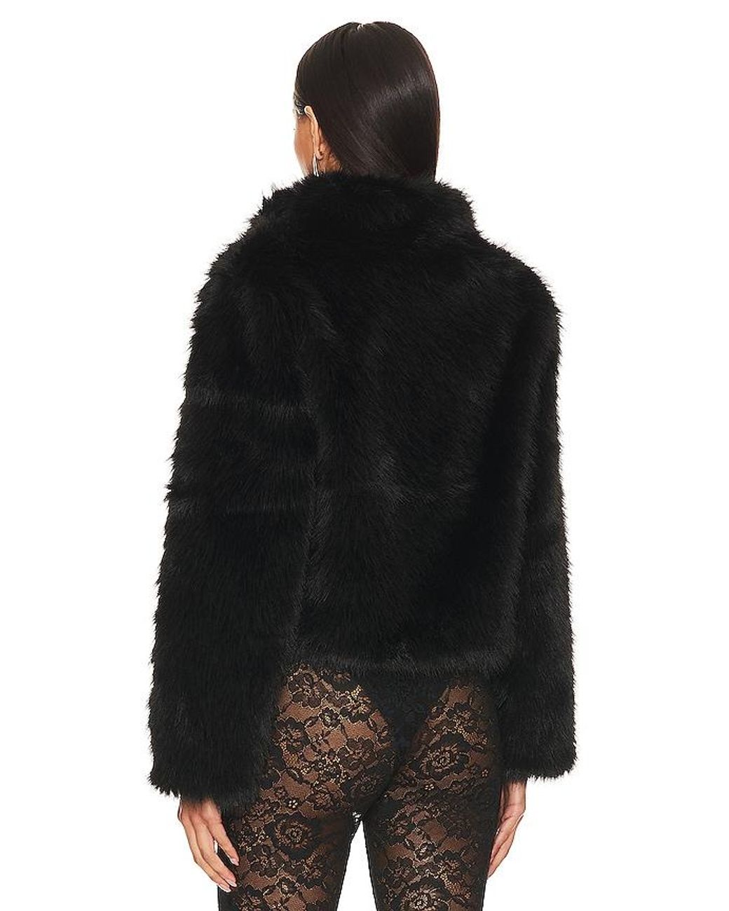 Adrienne Landau Black Faux Fox Fur Jacket
