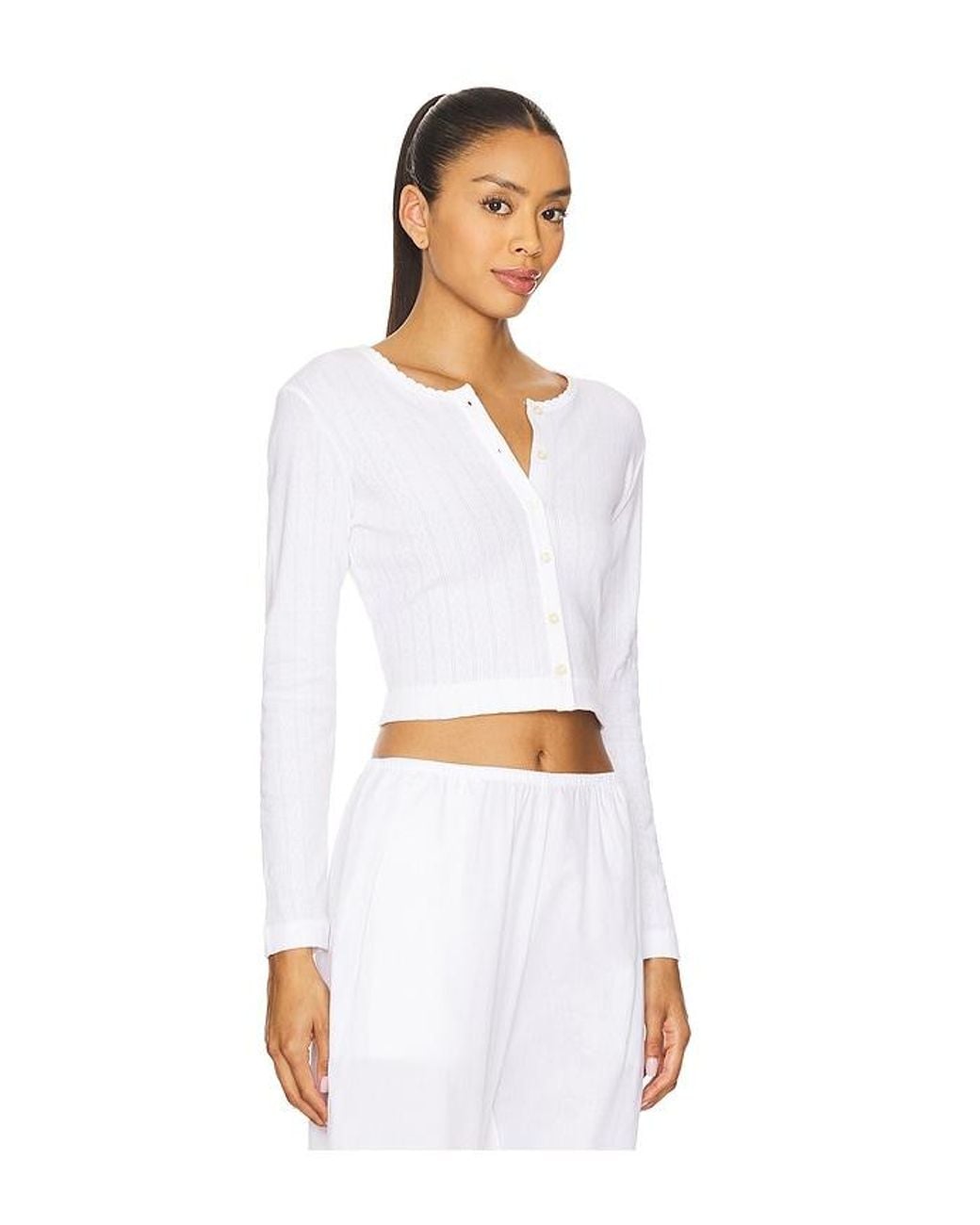 Leset White Pointelle Crop Cardigan