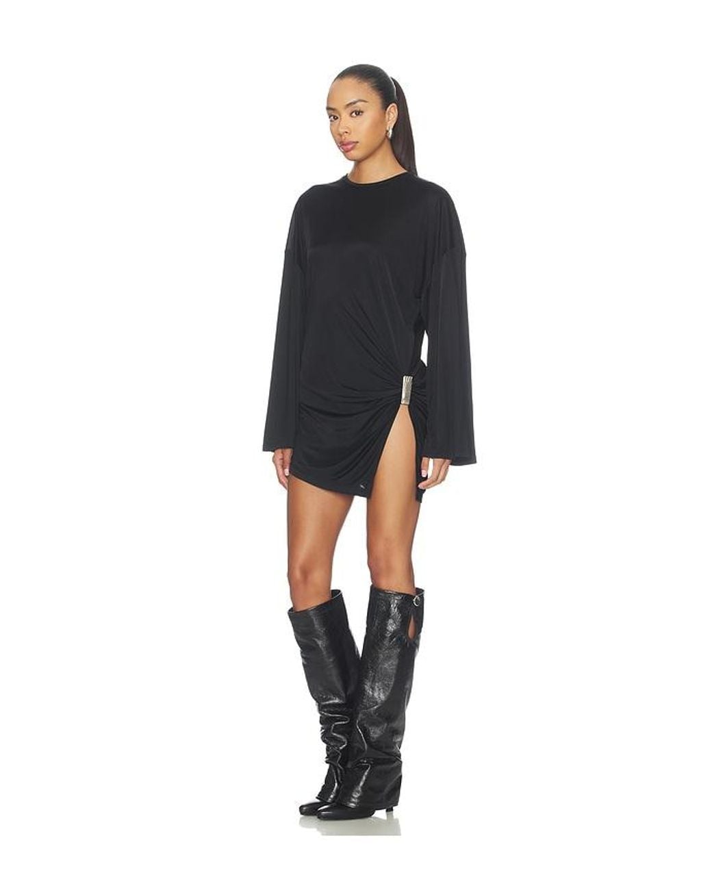 The Attico Black Drape Slit Mini Dress