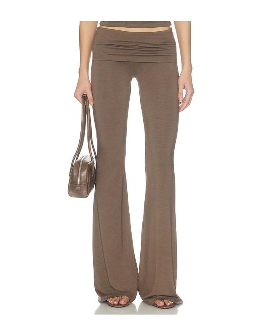 ÉTERNE Brown Soft Jersey Foldover Flare Pant