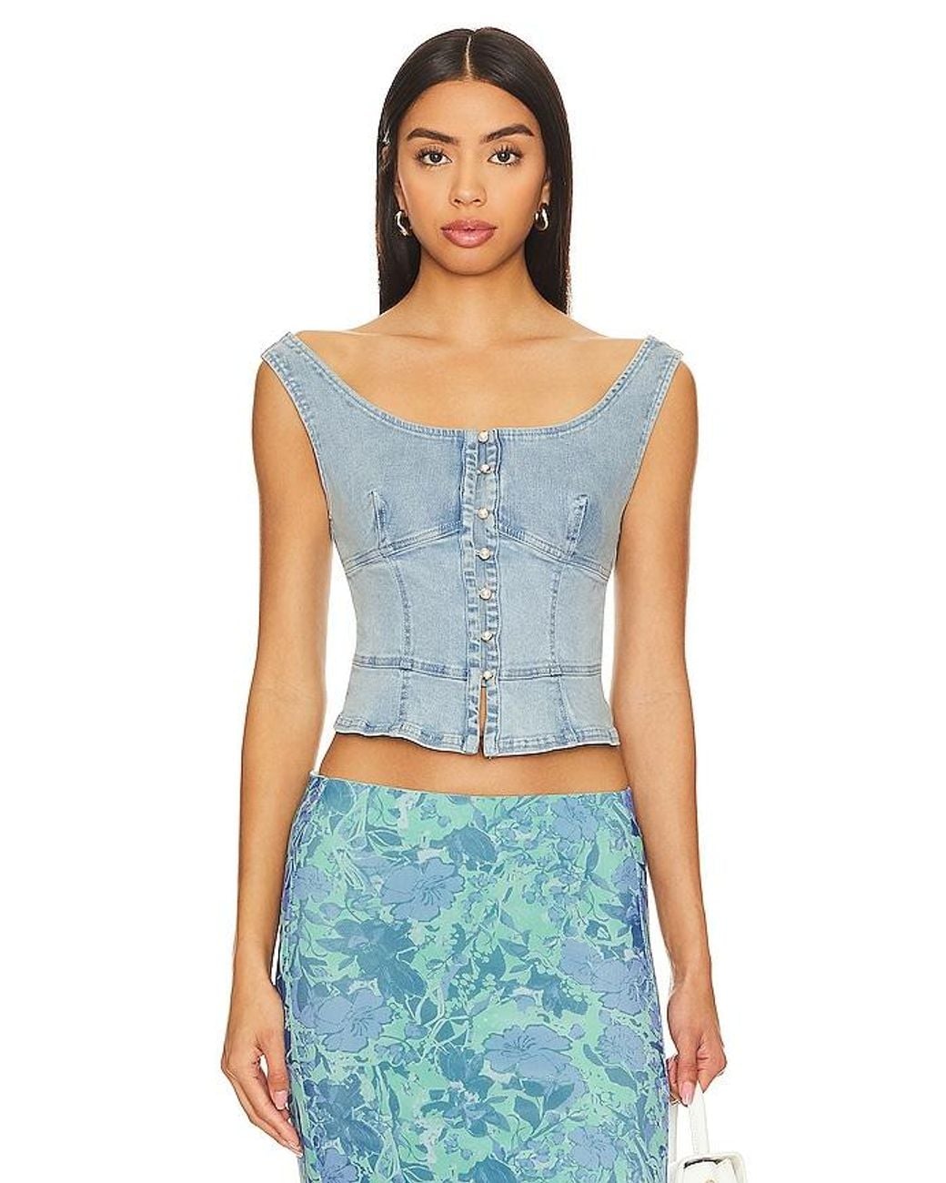 Free People Blue Sally Denim Corset Top