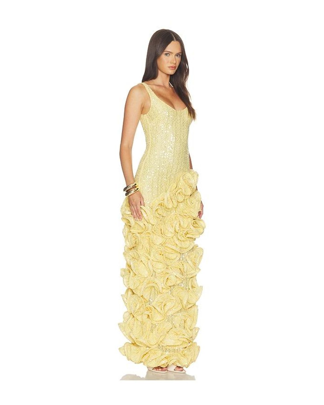 PATBO Metallic Lara Crochet Ruffle Midi Dress
