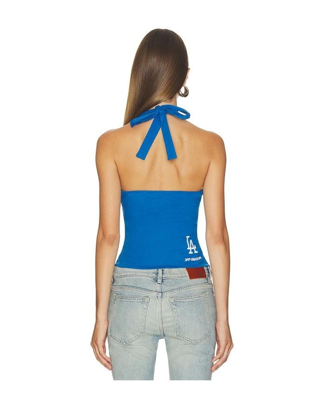 OFF SEASON Blue Ruched Halter Top