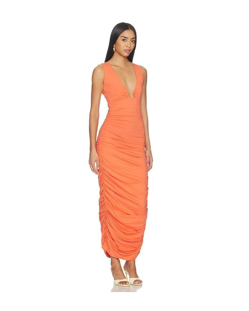 Susana Monaco Orange Square Wire Gathered Tank Dress