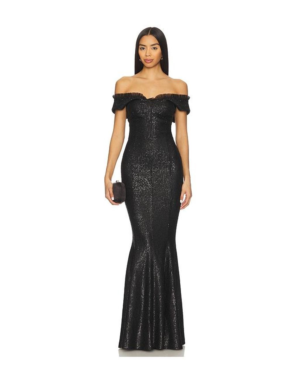 Norma Kamali Black Double Drop Shoulder Grace Fishtail Gown
