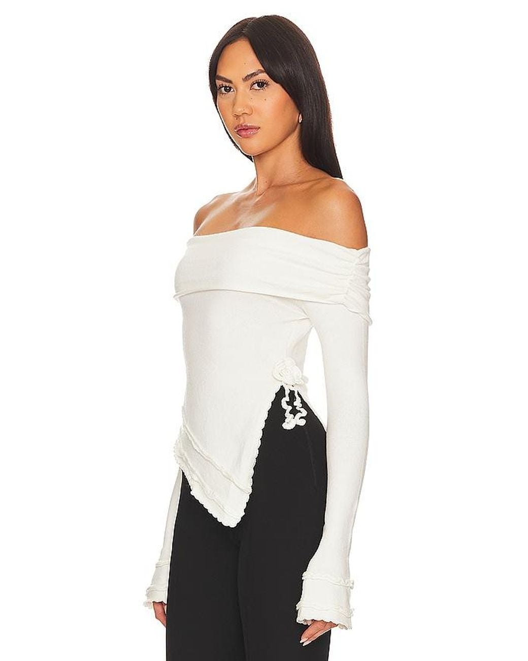 GUIZIO White Soler Fold Over Knit Top