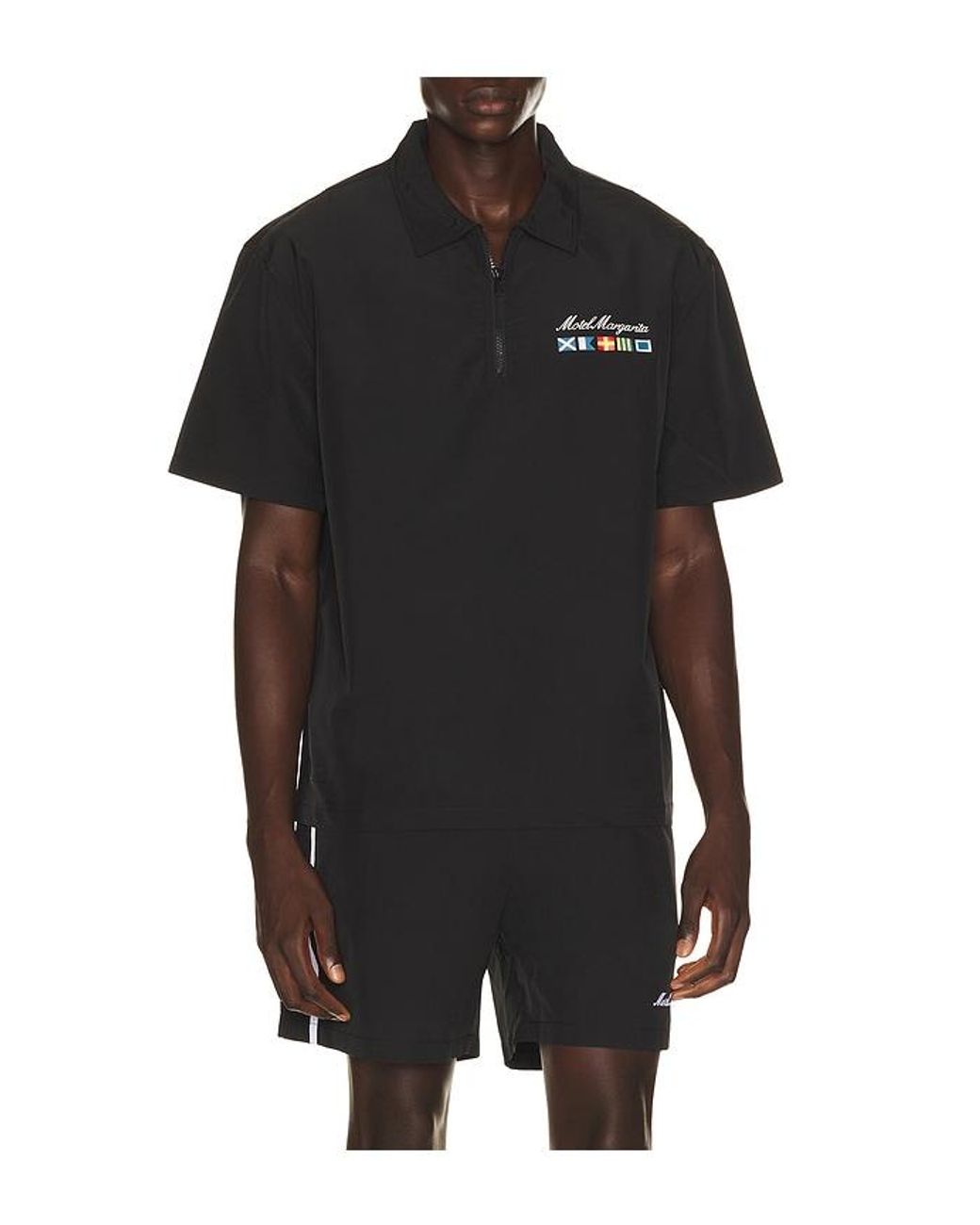 Motel Margarita Black Squal Quarter Zip Shirt for men