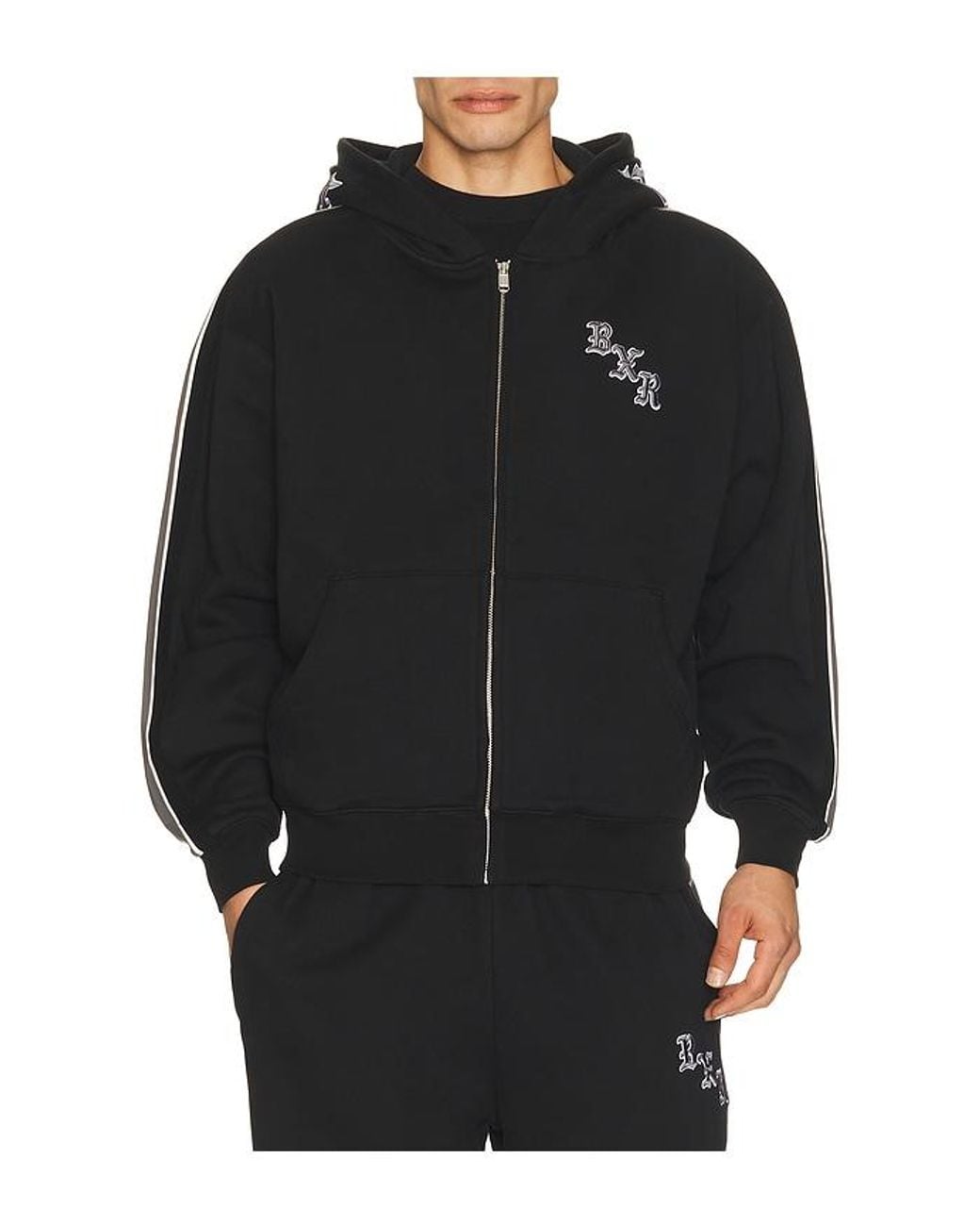 Born X Raised Black Sport Stripe Zip Up Hoodie for men