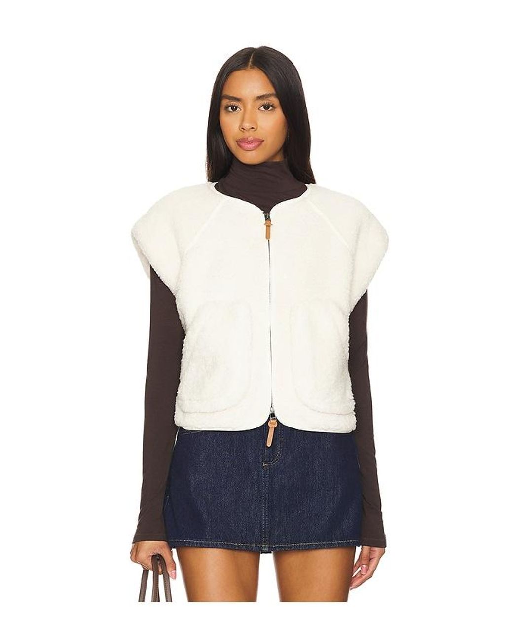 Central Park West Faux Fur Sherpa Zip Up Vest in White Lyst