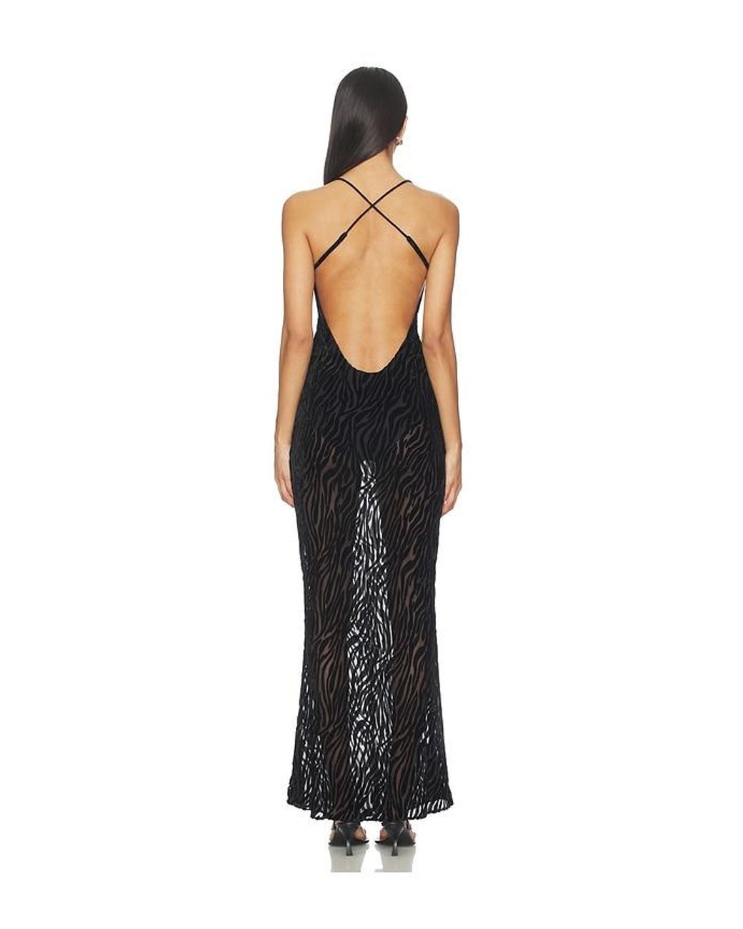 GUIZIO Black Burnout Velvet Maxi Dress
