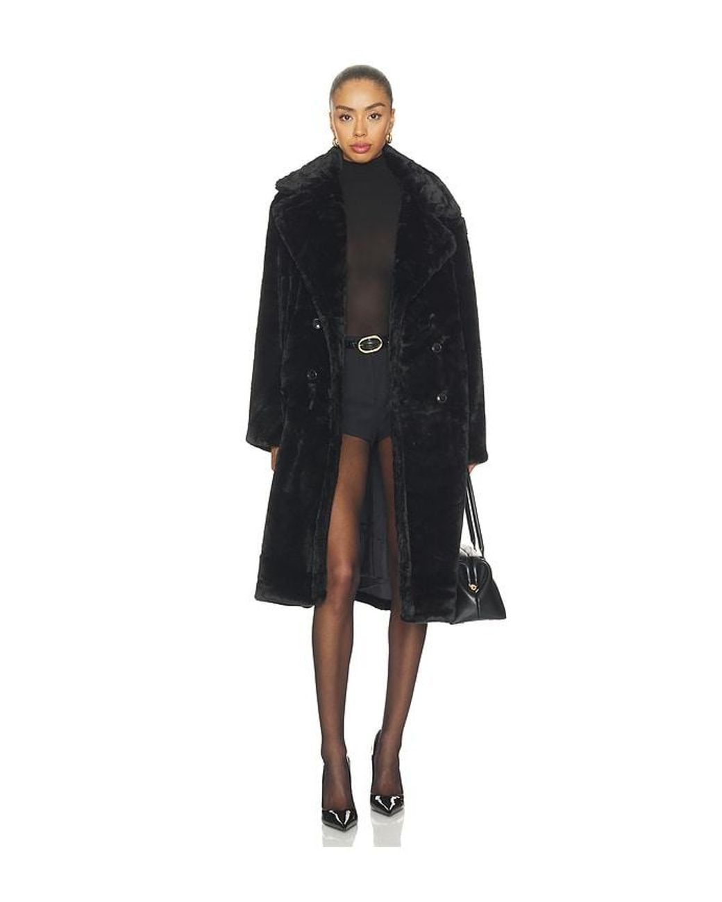 MORE TO COME Black Calliope Faux Fur Coat
