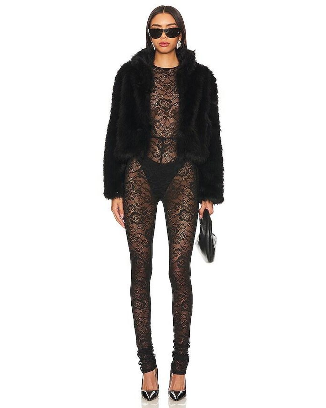 Adrienne Landau Black Faux Fox Fur Jacket