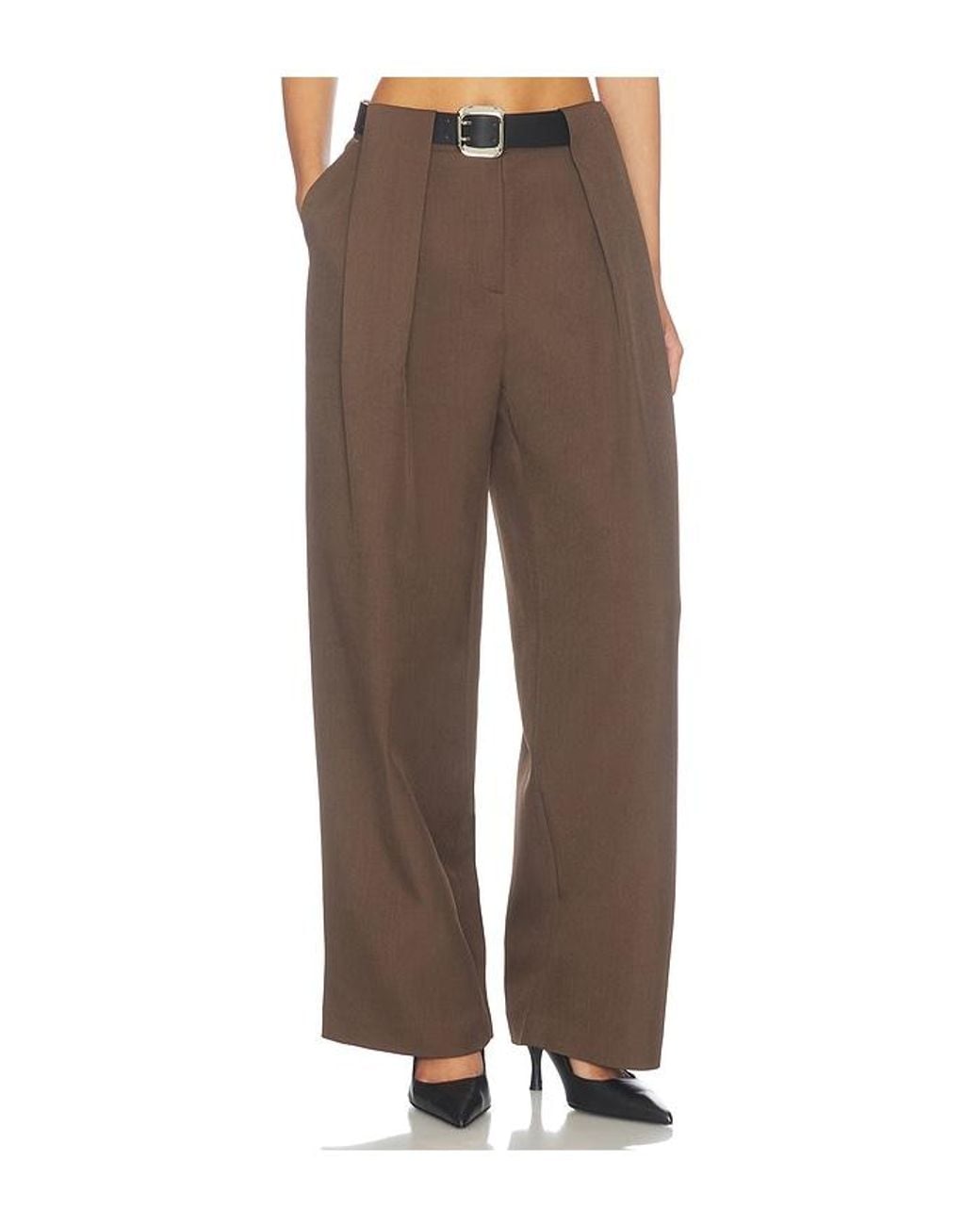 Source Unknown Brown Matteo Belted Tuck Trousers
