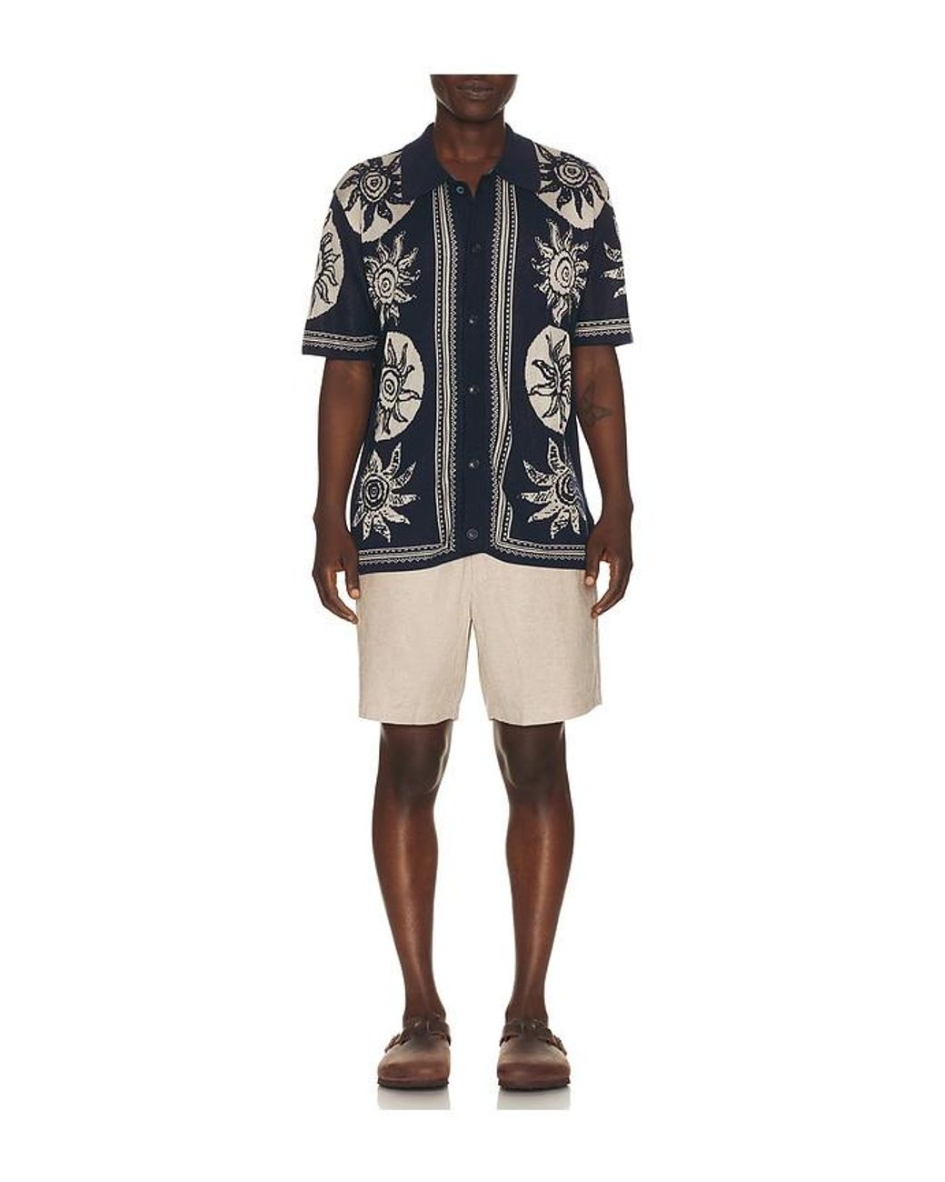 Scotch & Soda Blue Knitted Jacquard Short Sleeve Shirt for men