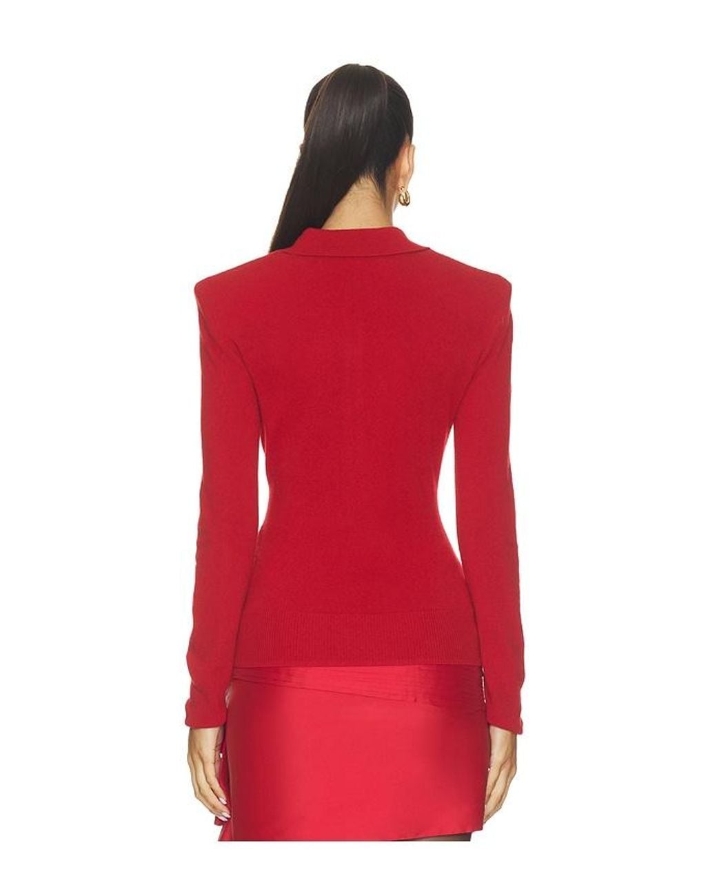 ROTATE BIRGER CHRISTENSEN Red Wool Longleeve Polo