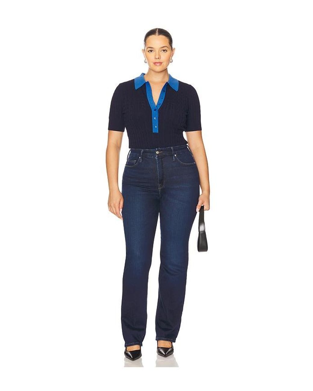 GOOD AMERICAN Blue Soft Tech Good True Straight Jeans