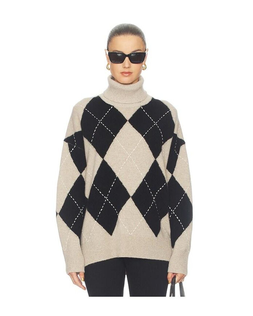 White + Warren Multicolor Cashmere Argyle Turtleneck