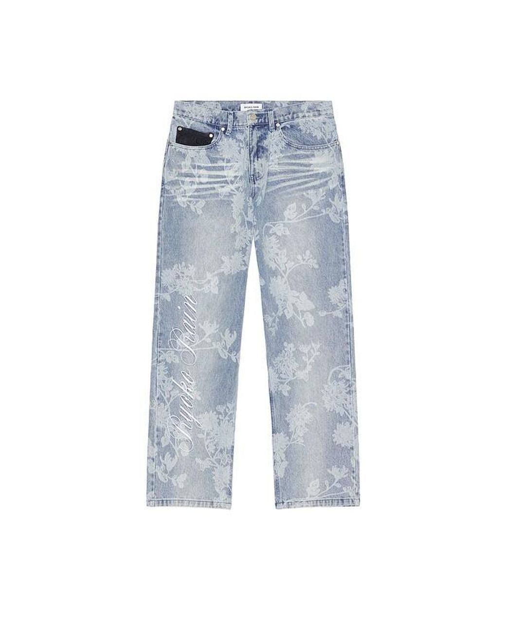 Ryoko Rain Blue Laser Engraved Floral Jeans for men