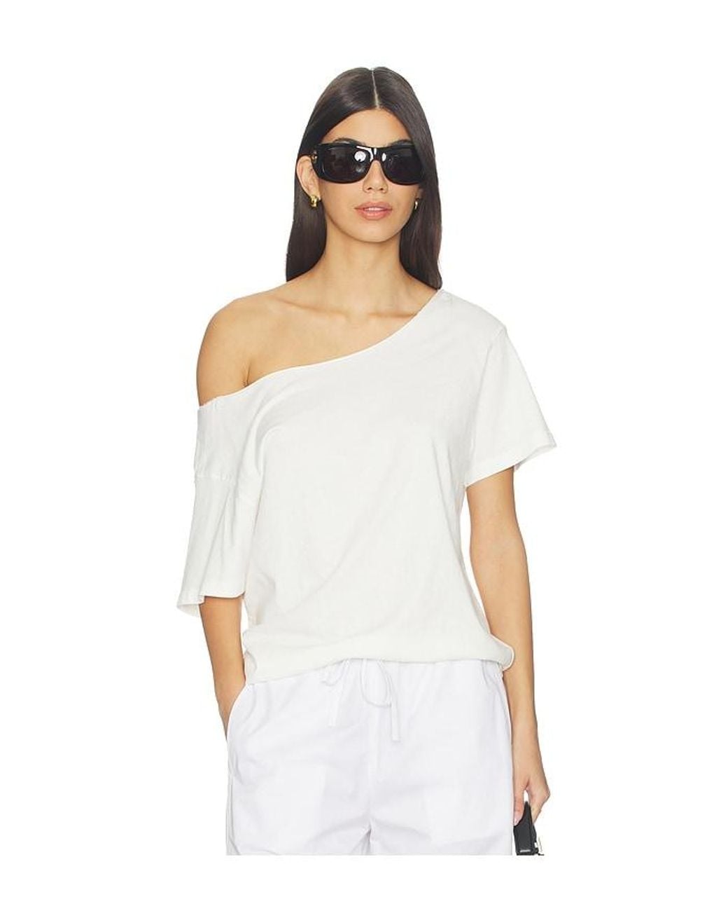 Daydreamer White Solid Off The Shoulder Tee