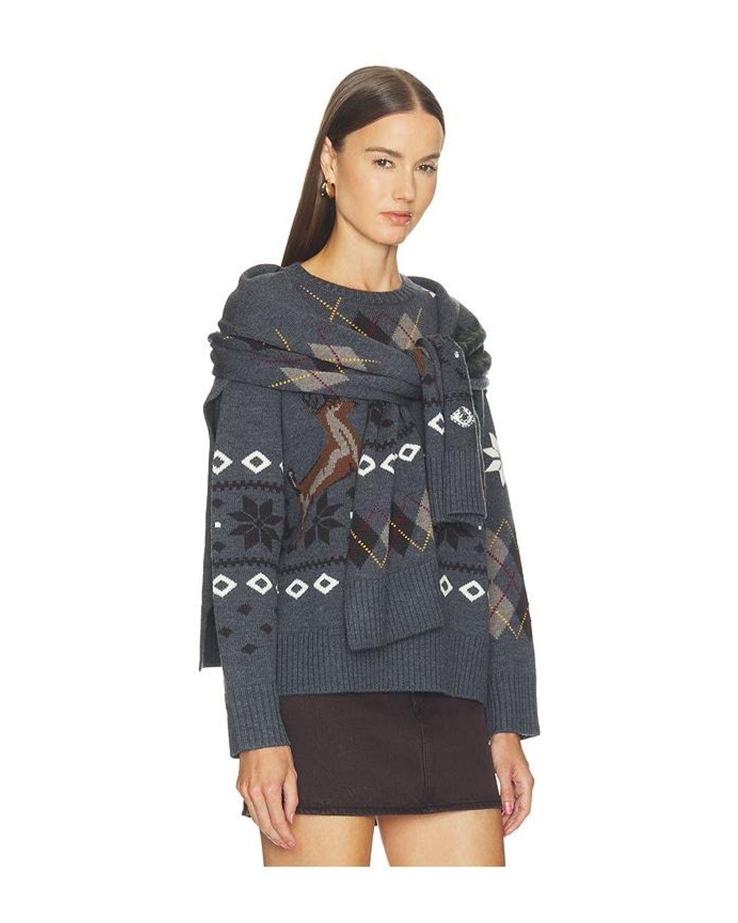 Monse Black Mixed Fair Isle Crew Neck Sweater With Scarf