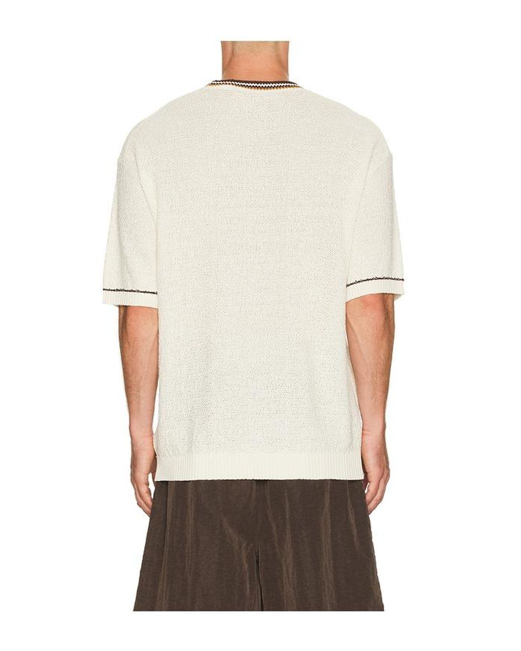 Scotch & Soda White Knitted Cotton Linen Blend Relaxed Fit T-shirt for men