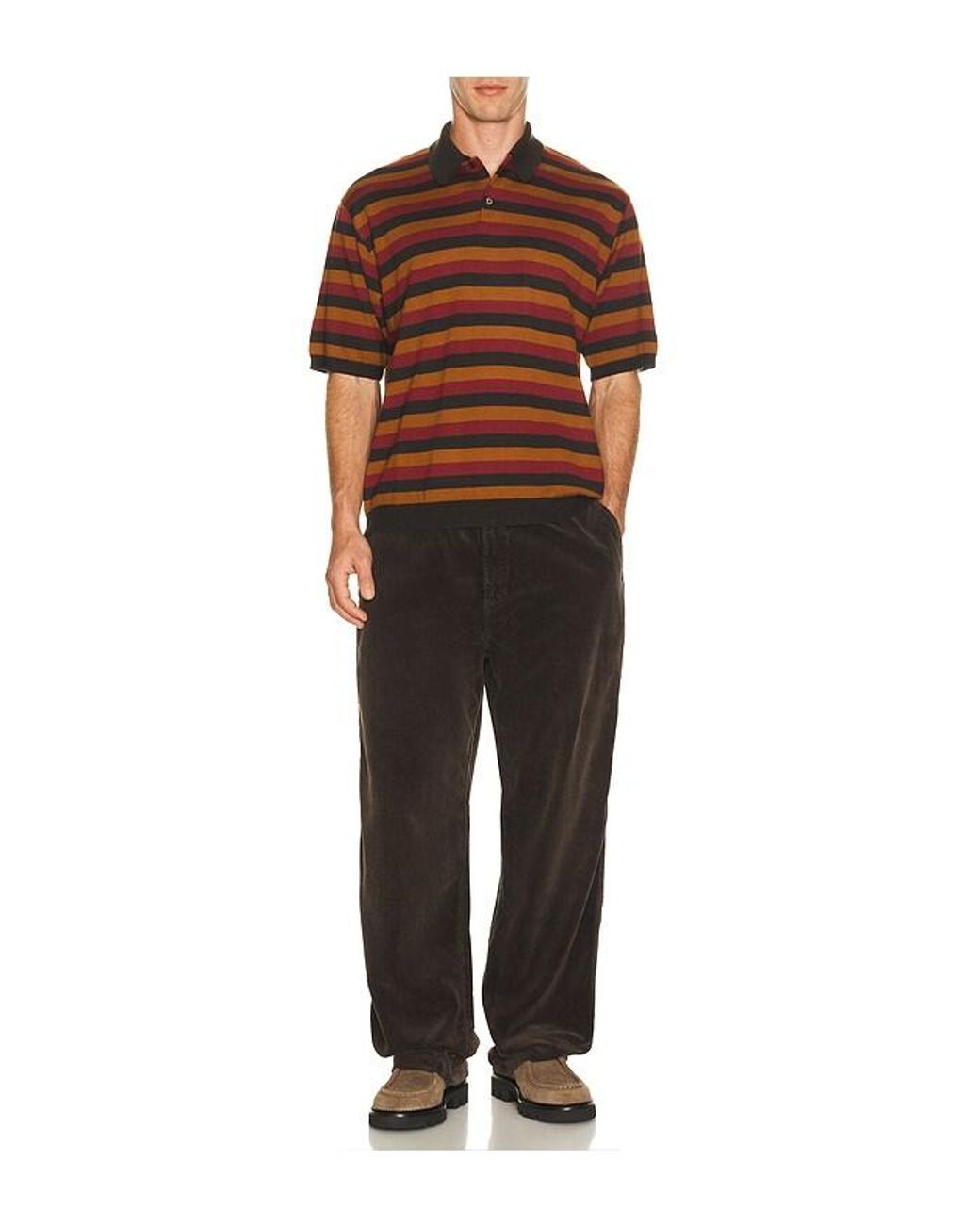 vowels Orange Long Sleeve Knitted Stripe Polo for men
