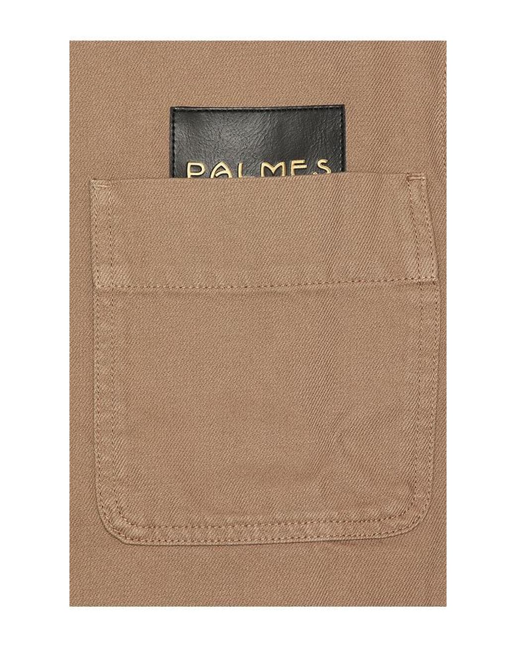 Palmes Blue Twill Leather Collar Overshirt for men