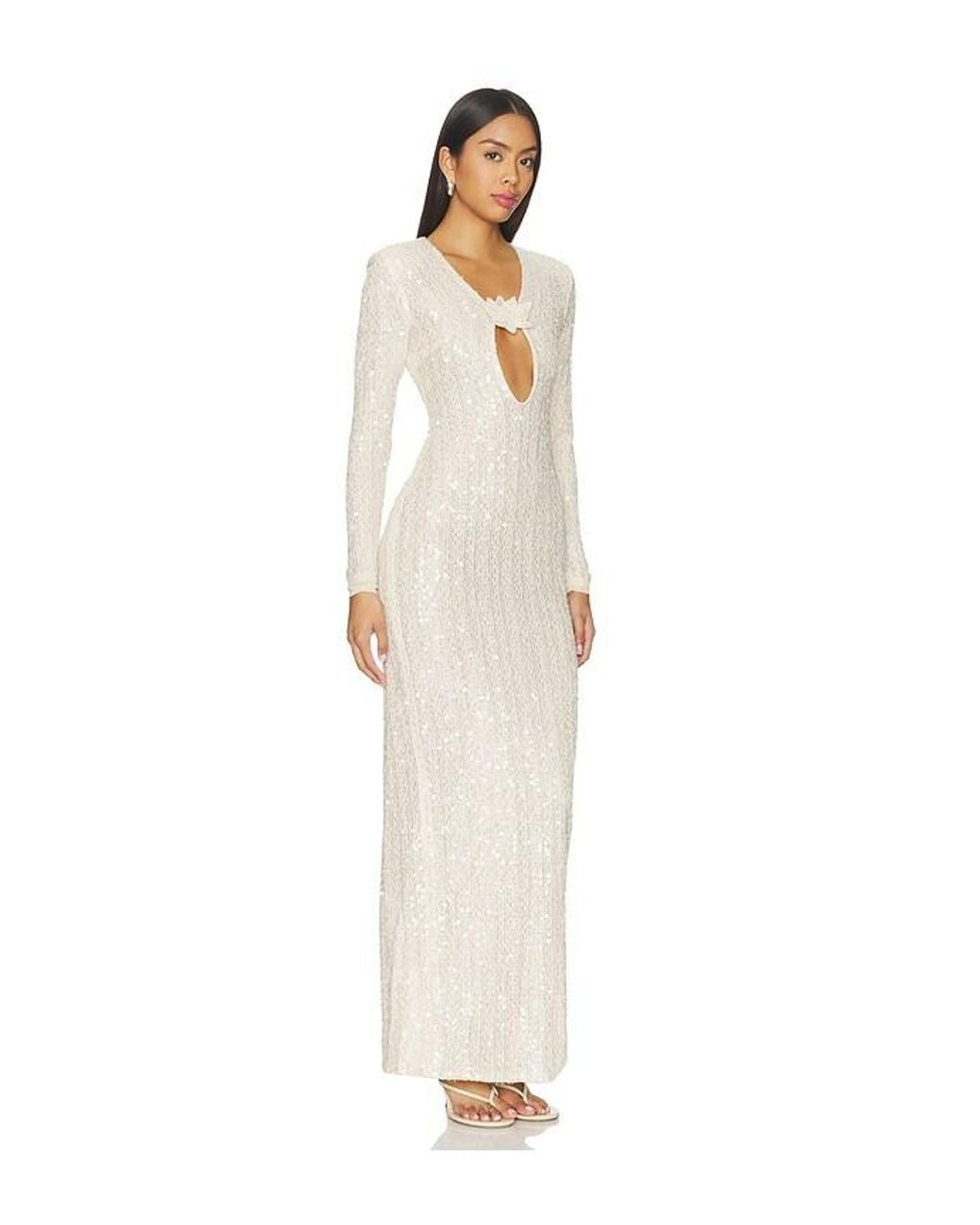 PATBO White Lara Crochet Plunge Maxi Dress