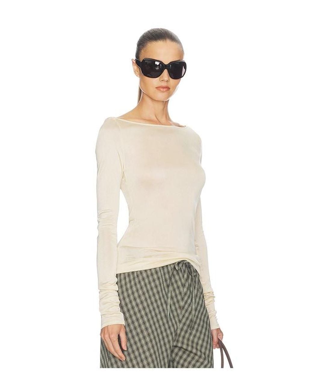 Helsa Natural Slinky Jersey Off The Shoulder Top