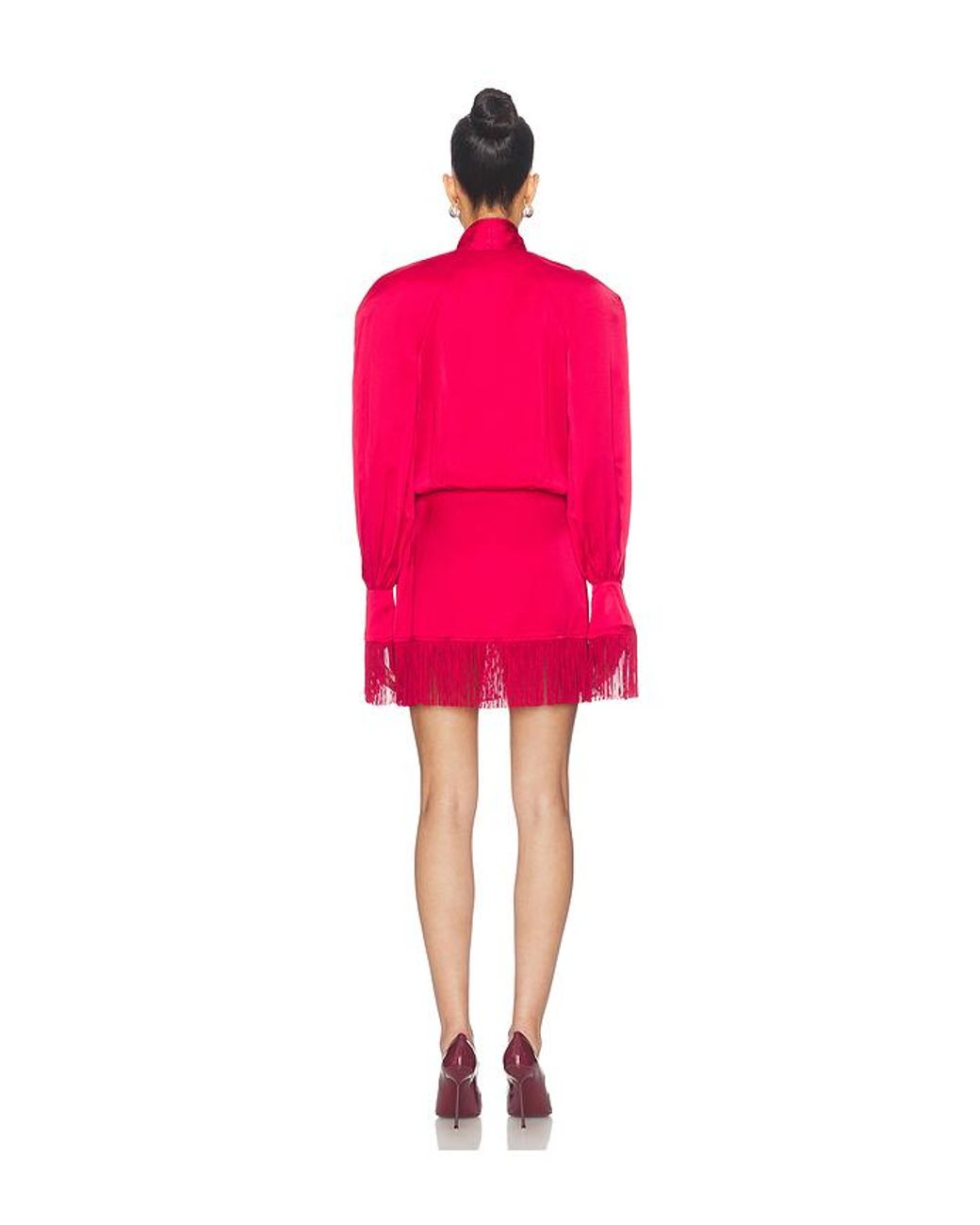 ROWEN ROSE Red Satin Fringe Mini Dress