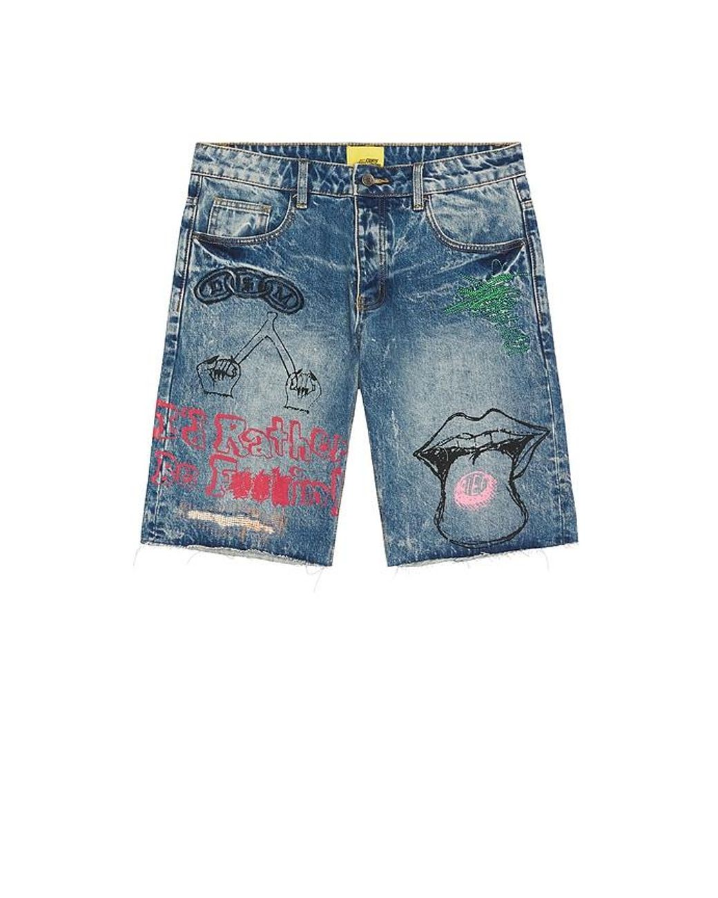 DIET STARTS MONDAY Blue Doodle Denim Shorts for men