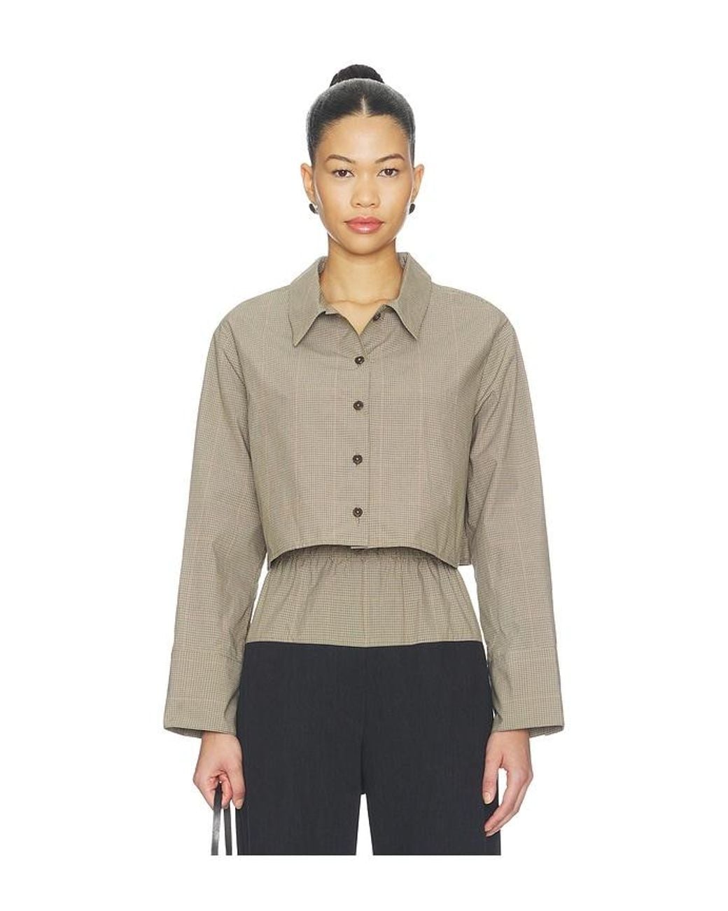 Matthew Bruch Natural Cropped Oversized Button Down Top