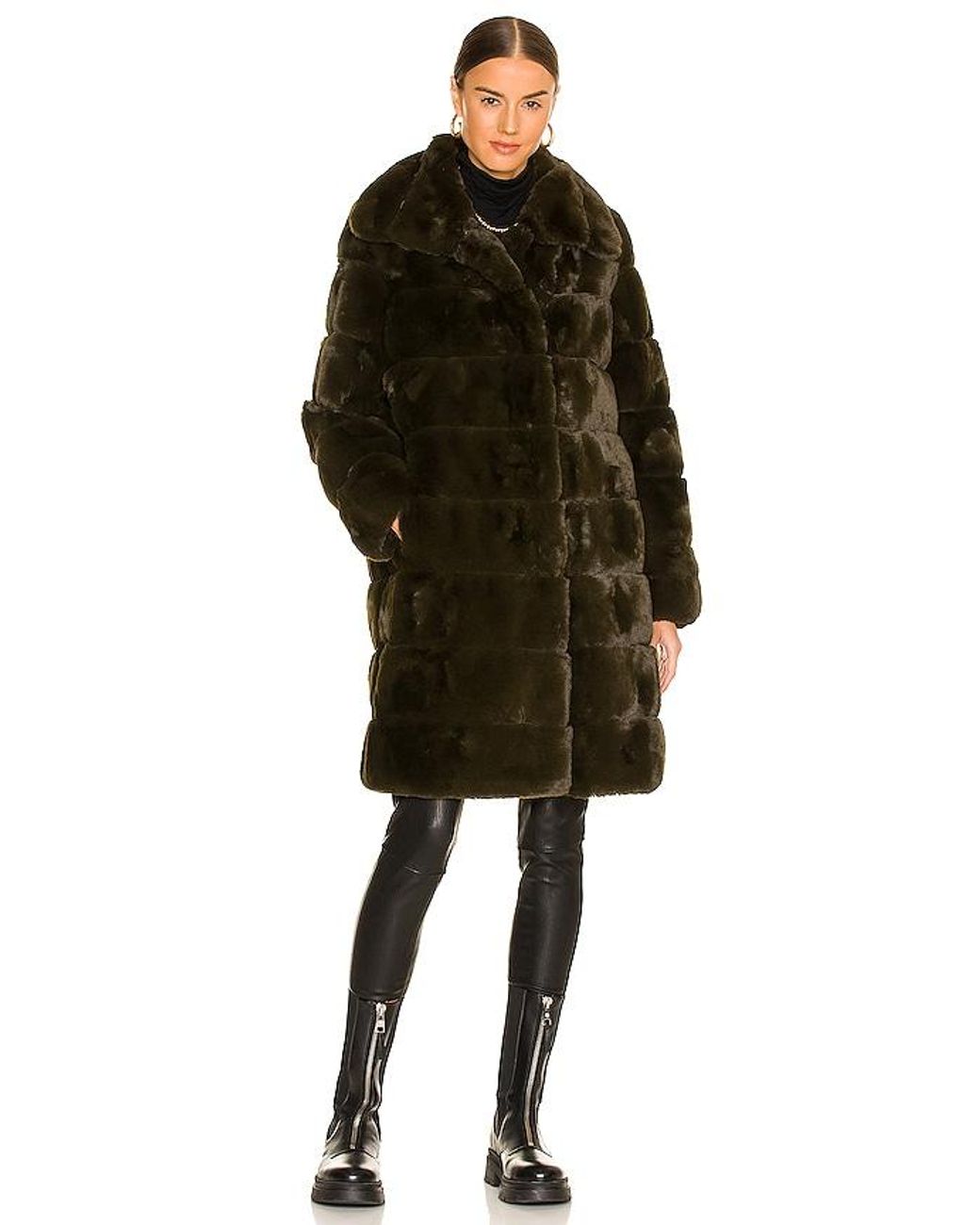 Adrienne Landau Black Faux Fur Long Coat