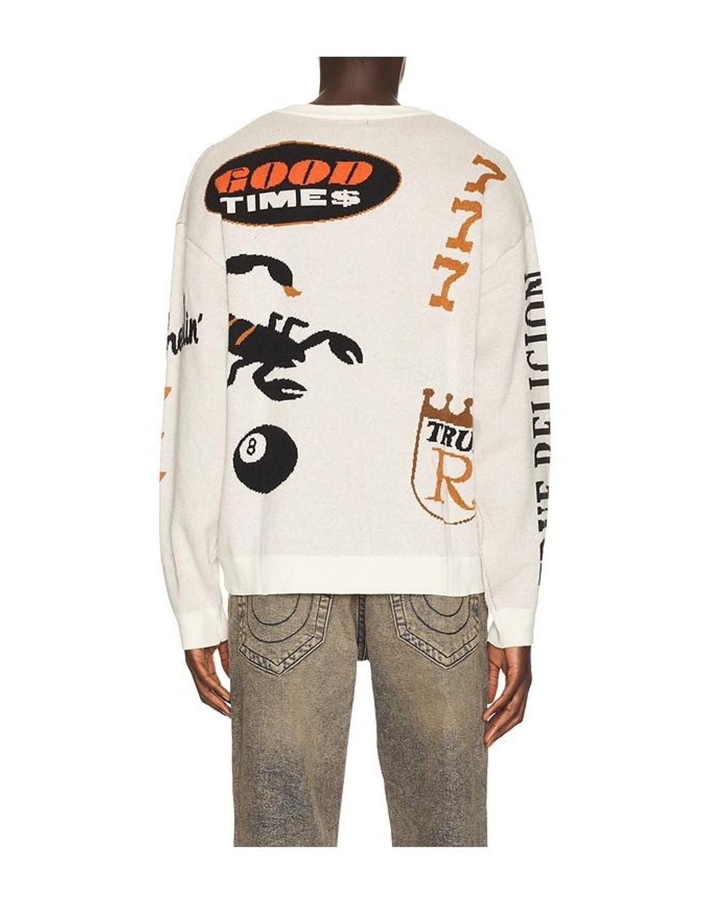 True Religion Blue Multi Logo Sweater for men