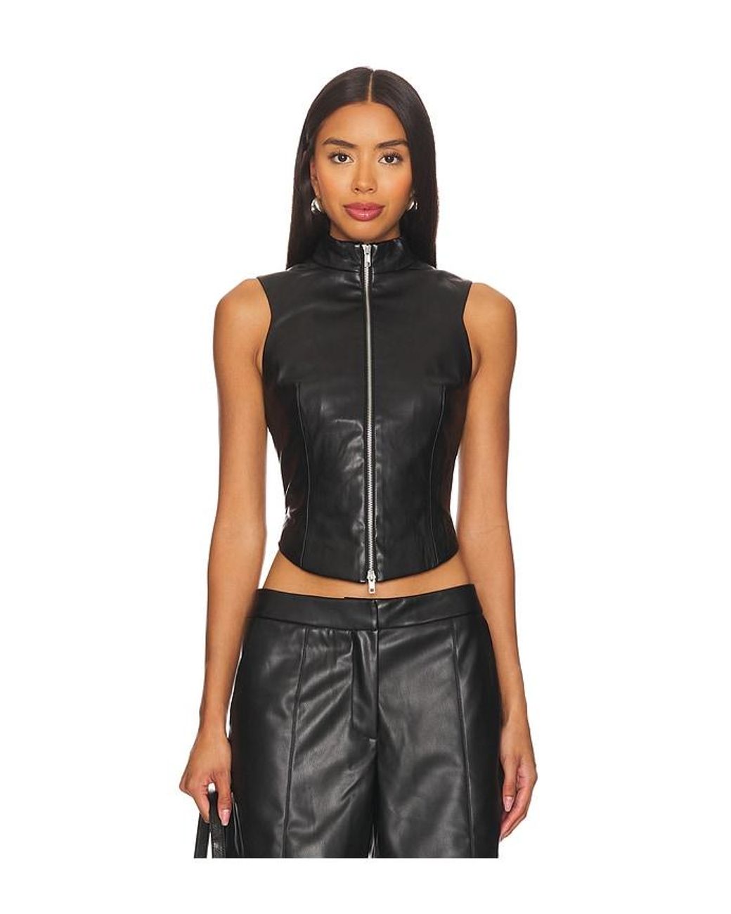 BY.DYLN Black Faux Leather Stella Zip Vest