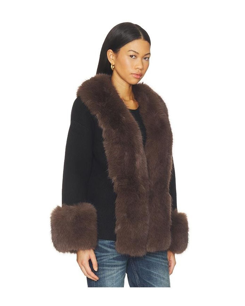 MAJORELLE Brown Pierrette Faux Fur Cardigan