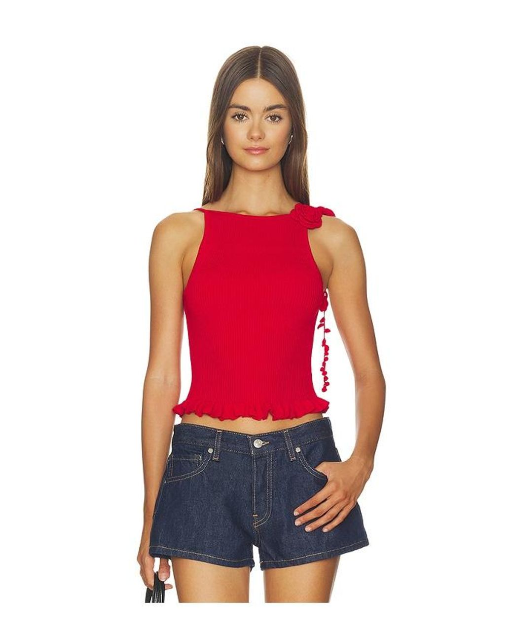 MAJORELLE Red Kamilla Crochet Flower Tank
