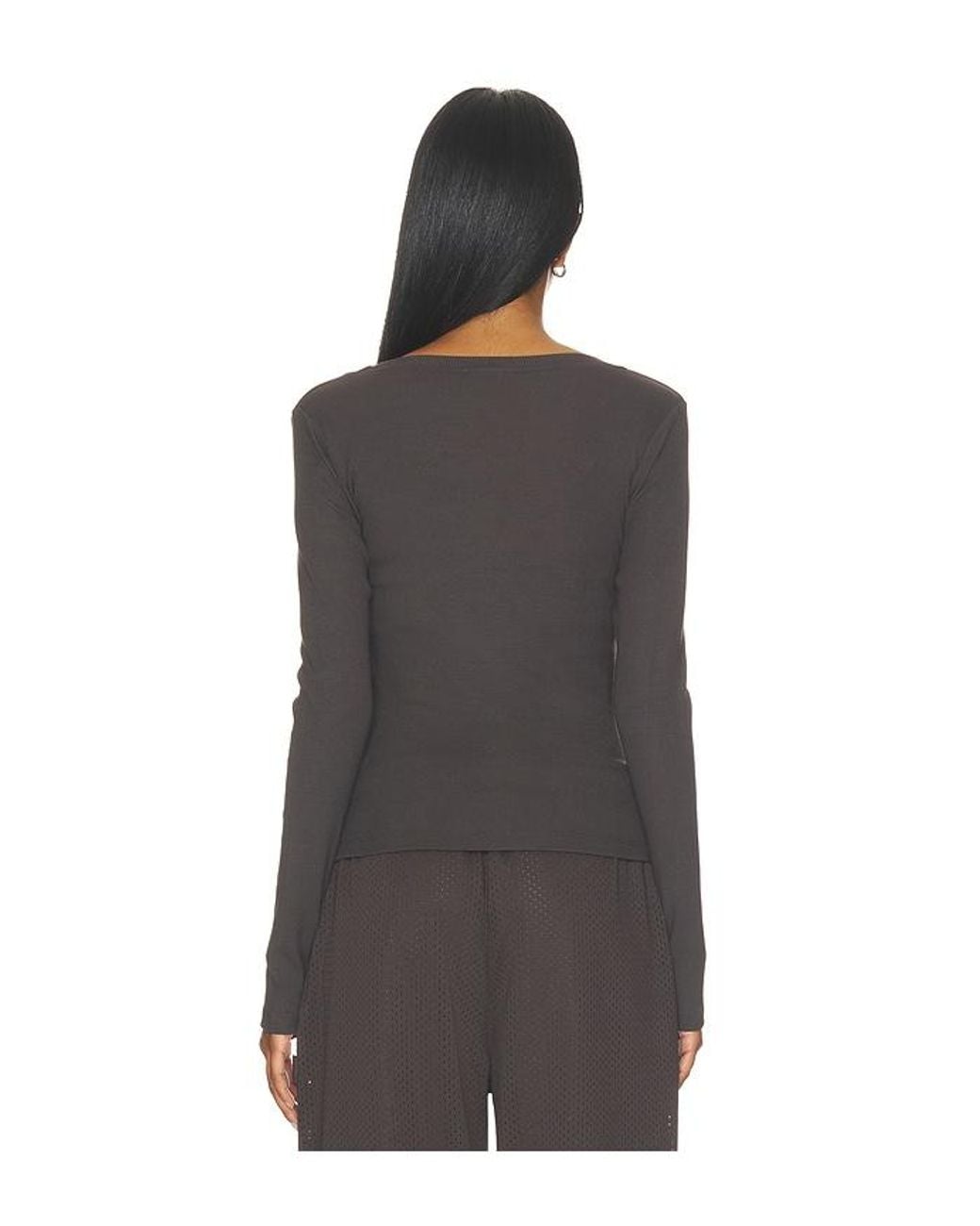 ADANOLA Black Rib Scoop Neck Long Sleeve Top