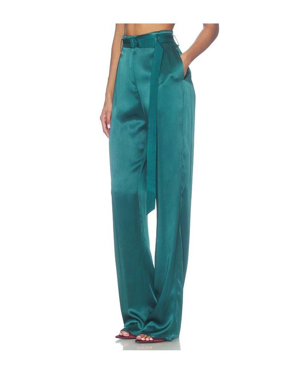 LAPOINTE Blue Satin Belted Pant